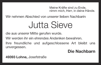 Anzeige von Jutta Sieve von OM-Medien
