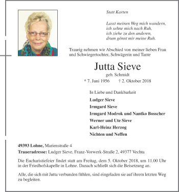 Anzeige von Jutta Sieve von OM-Medien