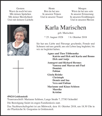 Anzeige von Karla Marischen von OM-Medien