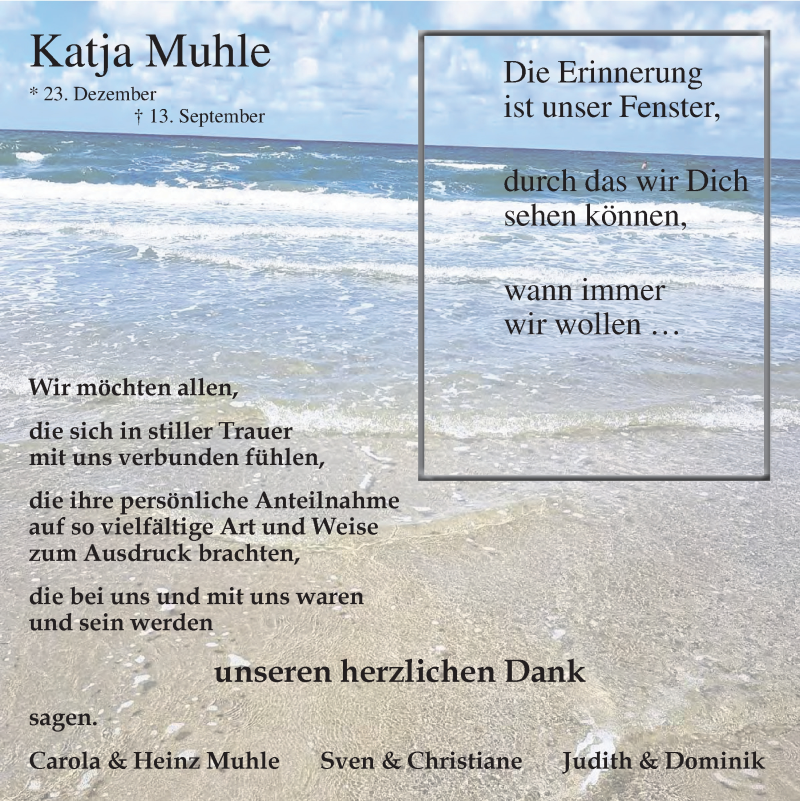  Traueranzeige für Katja Muhle vom 20.10.2018 aus OM-Medien
