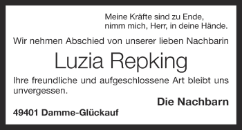 Anzeige von Luzia Repking von OM-Medien