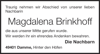 Anzeige von Magdalena Brinkhoff von OM-Medien