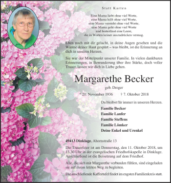 Anzeige von Margarethe Becker von OM-Medien