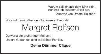 Anzeige von Margret Rolfsen von OM-Medien