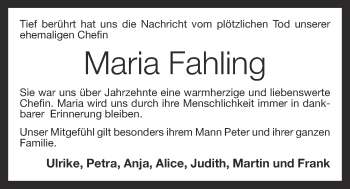 Anzeige von Maria Fahling von OM-Medien
