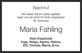 Anzeige von Maria Fahling von OM-Medien