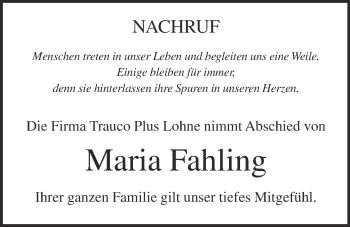 Anzeige von Maria Fahling von OM-Medien