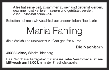 Anzeige von Maria Fahling von OM-Medien