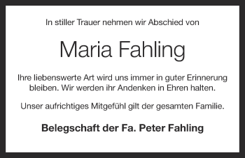 Anzeige von Maria Fahling von OM-Medien