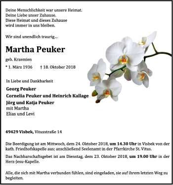 Anzeige von Martha Peuker von OM-Medien