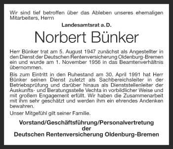 Anzeige von Norbert Bünker von OM-Medien