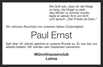 Anzeige von Paul Ernst von OM-Medien
