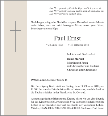Anzeige von Paul Ernst von OM-Medien