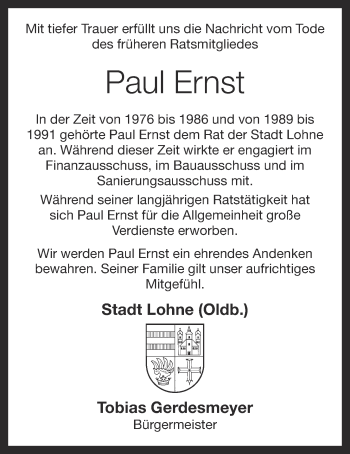 Anzeige von Paul Ernst von OM-Medien