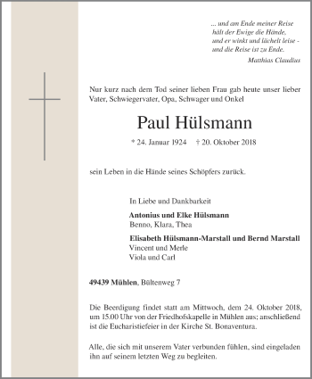 Anzeige von Paul Hülsmann von OM-Medien