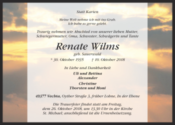 Anzeige von Renate Wilms von OM-Medien