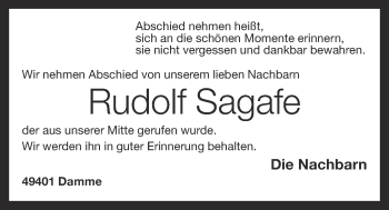Anzeige von Rudolf Sagafe von OM-Medien