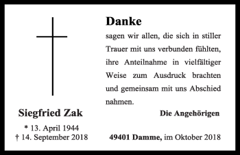 Anzeige von Siegfried Zak von OM-Medien