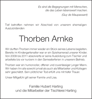 Anzeige von Thorben Arnke von OM-Medien