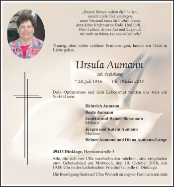 Anzeige von Ursula Aumann von OM-Medien