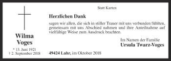 Anzeige von Wilma Voges von OM-Medien