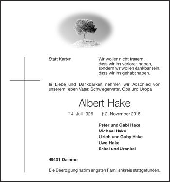 Anzeige von Albert Hake von OM-Medien