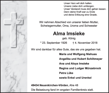 Anzeige von Alma Imsieke von OM-Medien