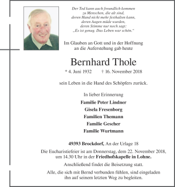 Anzeige von Bernhard Thole von OM-Medien