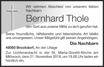 Anzeige von Bernhard Thole von OM-Medien