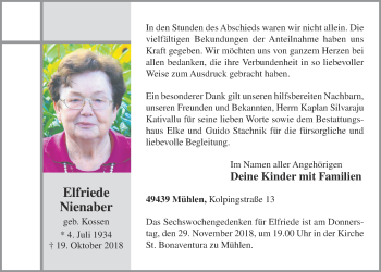 Anzeige von Elfriede Nienaber von OM-Medien