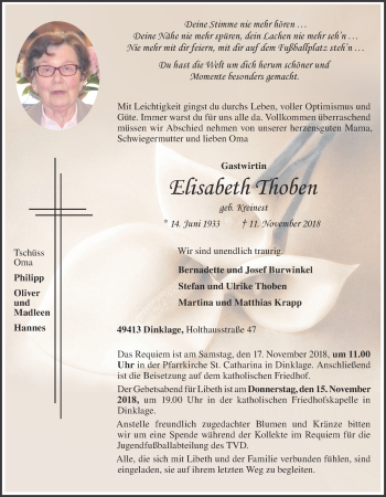 Anzeige von Elisabeth Thoben von OM-Medien