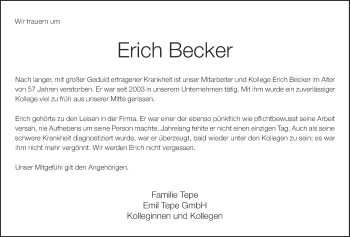Anzeige von Erich Becker von OM-Medien