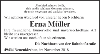 Anzeige von Erna Müller von OM-Medien