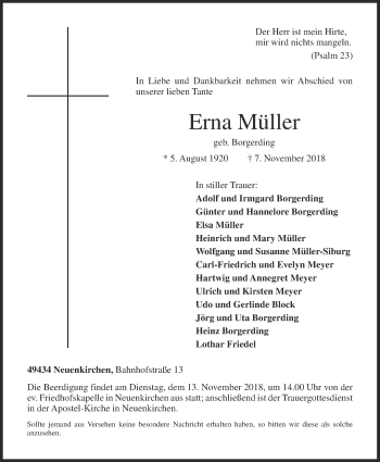 Anzeige von Erna Müller von OM-Medien