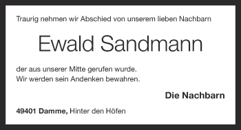 Anzeige von Ewald Sandmann von OM-Medien