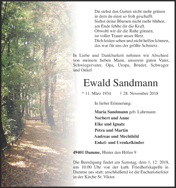 Anzeige von Ewald Sandmann von OM-Medien