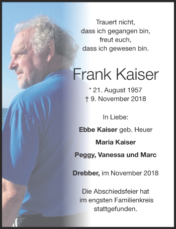 Anzeige von Frank Kaiser von OM-Medien