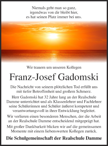 Anzeige von Franz-Josef Gadomski von OM-Medien