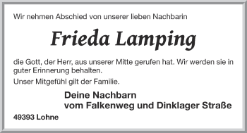 Anzeige von Frieda Lamping von OM-Medien