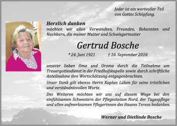 Anzeige von Gertrud Bosche von OM-Medien