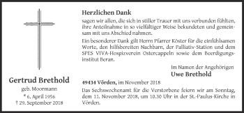 Anzeige von Gertrud Brethold von OM-Medien