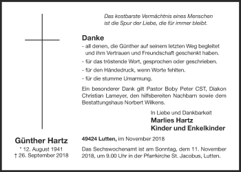 Anzeige von Günther Hartz von OM-Medien