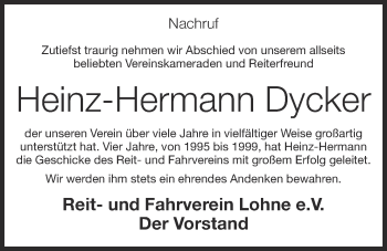 Anzeige von Heinz-Hermann Dycker von OM-Medien