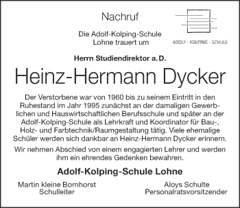 Anzeige von Heinz-Hermann Dycker von OM-Medien