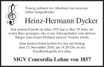 Anzeige von Heinz-Hermann Dycker von OM-Medien
