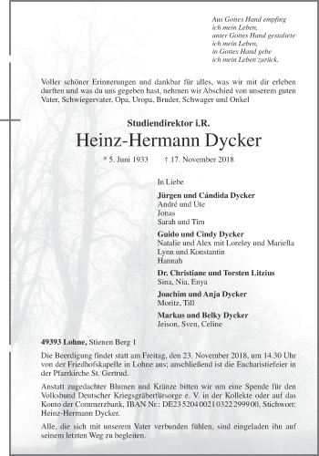 Anzeige von Heinz-Hermann Dycker von OM-Medien