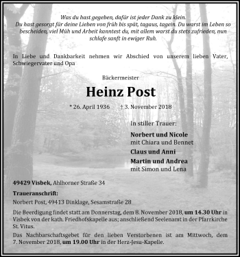 Anzeige von Heinz Post von OM-Medien