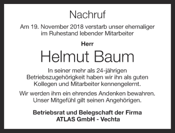 Anzeige von Helmut Baum von OM-Medien
