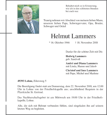 Anzeige von Helmut Lammers von OM-Medien