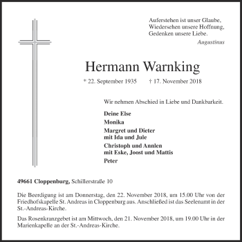 Anzeige von Hermann Warnking von OM-Medien